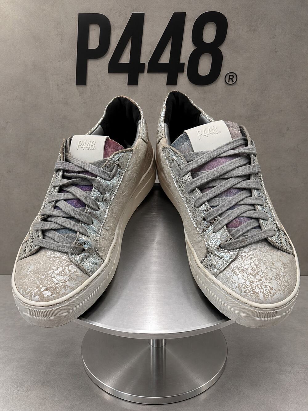 P448 Thea Metallic Silver Leather Platform Sneakers EU 37 US 6.5
